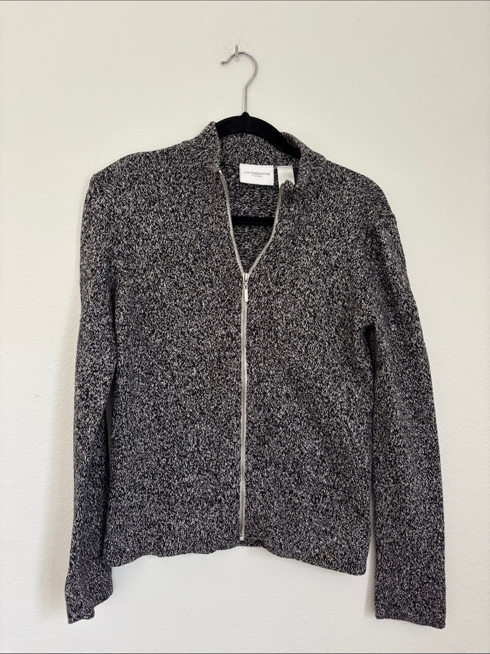 Liz Claiborne Sport Black & Gray Marled Zip Cardigan